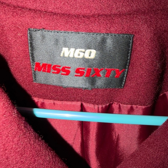 Miss Sixty M60 Burgundy Double Breasted Wool Blend Pea Coat - Picture 3 of 4